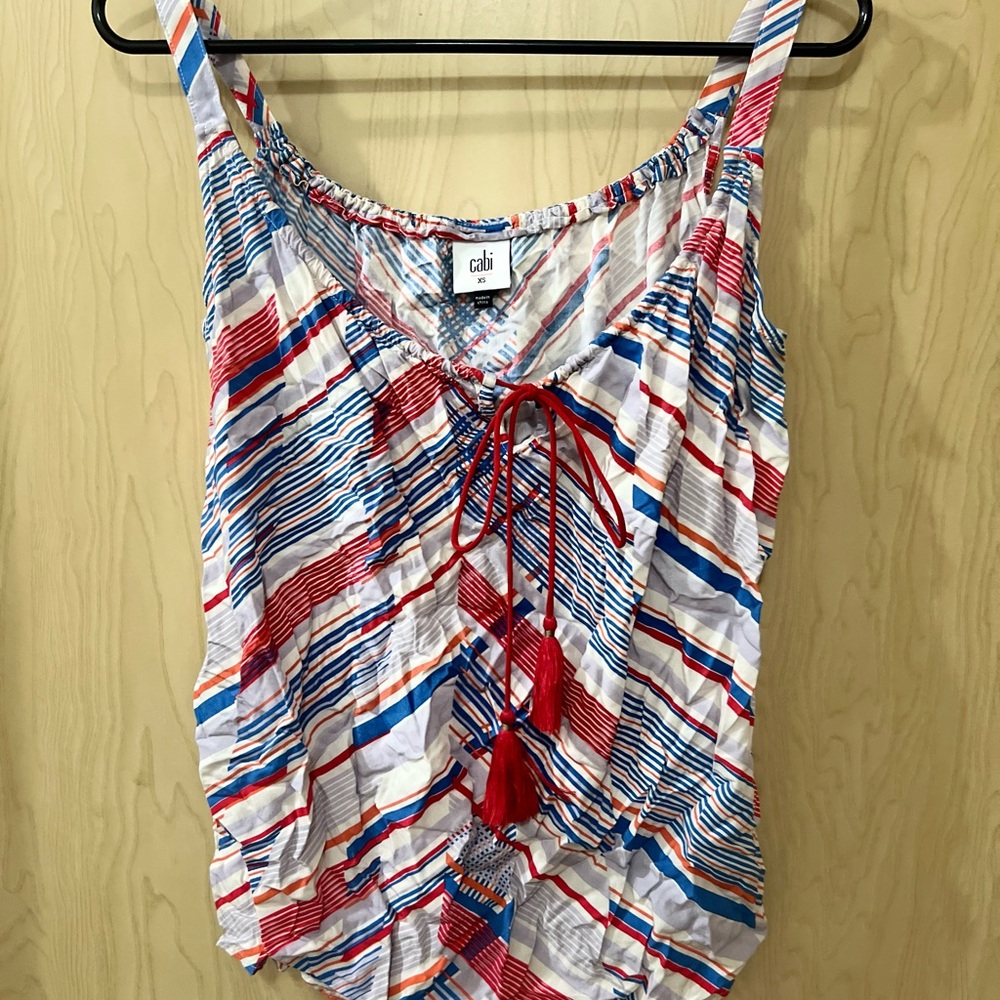 CAbi Red and White Tie Front Asymmetrical Tank Top
